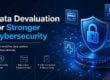 Data devaluation cybersecurity graphic showing protected payment, personal, and healthcare data secured with encryption and tokenization