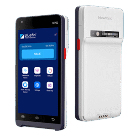 Newland N750 Mobile SmartPOS Payment Terminal | Bluefin P2PE Device Front and rear views of the Newland N750 mobile SmartPOS payment terminal