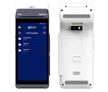 Front and rear views of the Newland N950 SmartPOS payment terminal