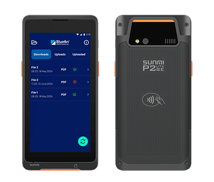 Front and rear views of the Sunmi P2 Lite SE mobile SmartPOS payment terminal