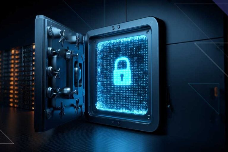Open digital vault with glowing lock representing secure vaultless tokenization and sensitive data protection