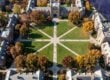Aerial view of a university campus representing higher education payment environments and PCI scope