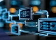 Digital data orchestration flow representing transaction security and protection of sensitive data in motion