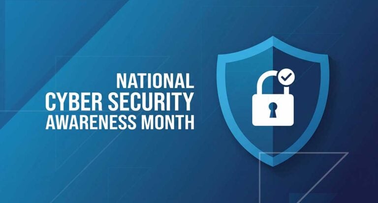 Cybersecurity shield and padlock representing Cybersecurity Awareness Month 2026 and protection of sensitive data
