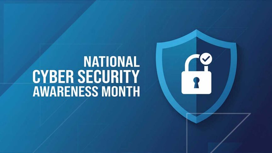 Cybersecurity shield and padlock representing Cybersecurity Awareness Month 2026 and protection of sensitive data